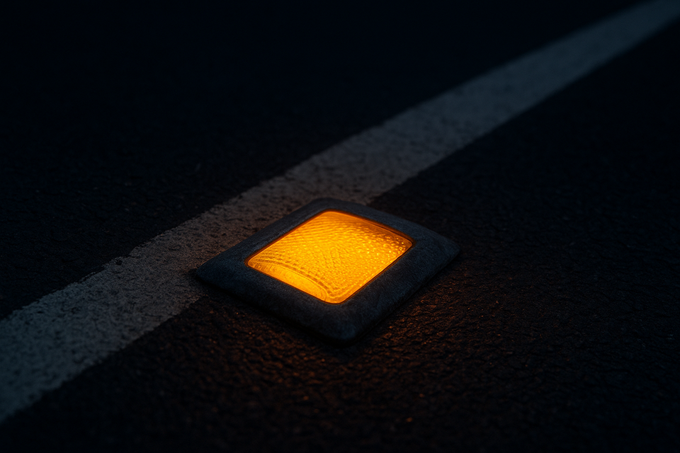 انواع علائم افقی جاده و چسب چشم گربهای برای دید بهتر در شب